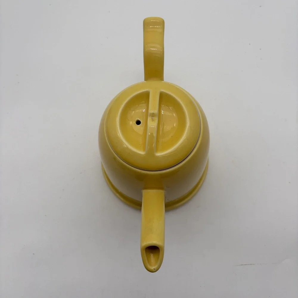 Vintage Hall China Yellow Teapot with Insulated Chrome Aluminum Cozy Made in USA
